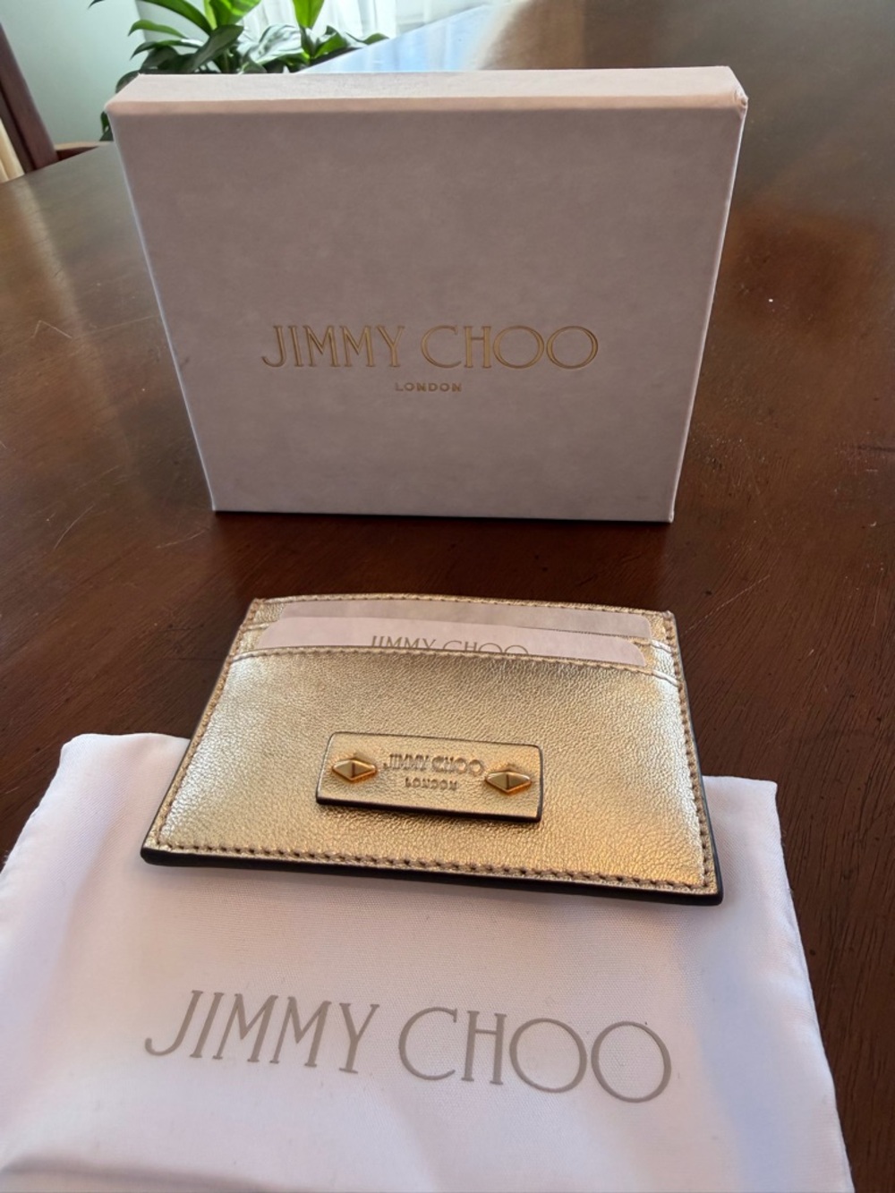 Jimmy Choo Metallic Gold Leather Card Sleeve